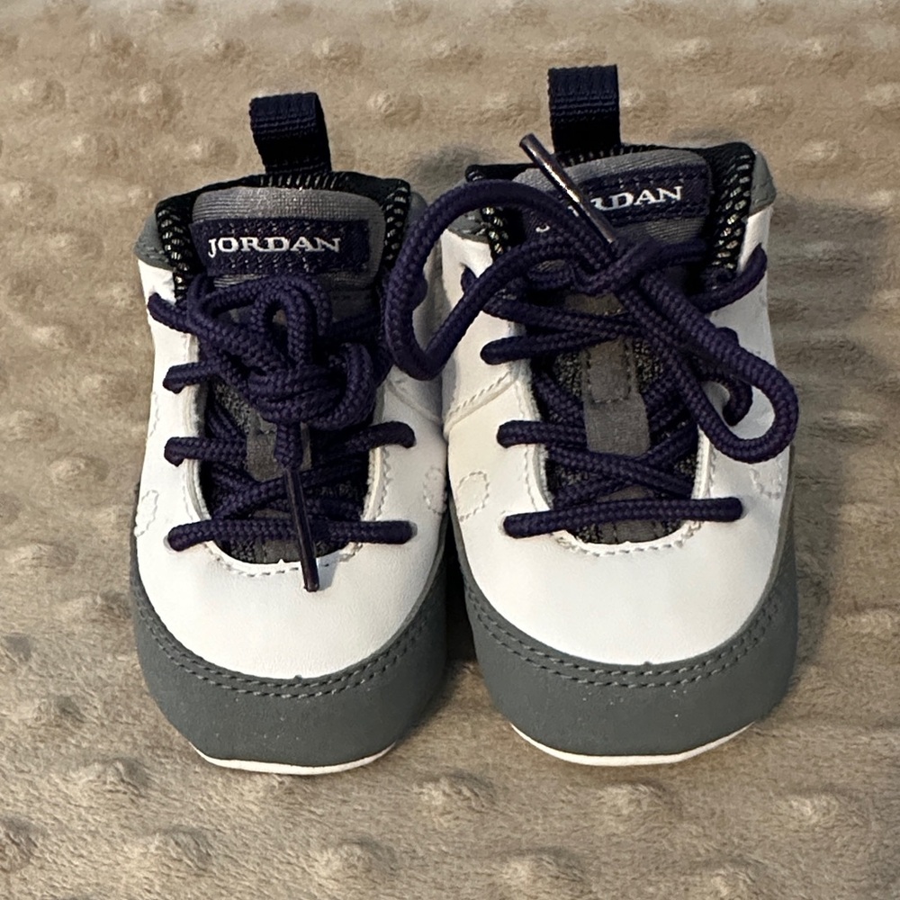 Jordan Baby Sneakers - White and Gray with Purple Accents